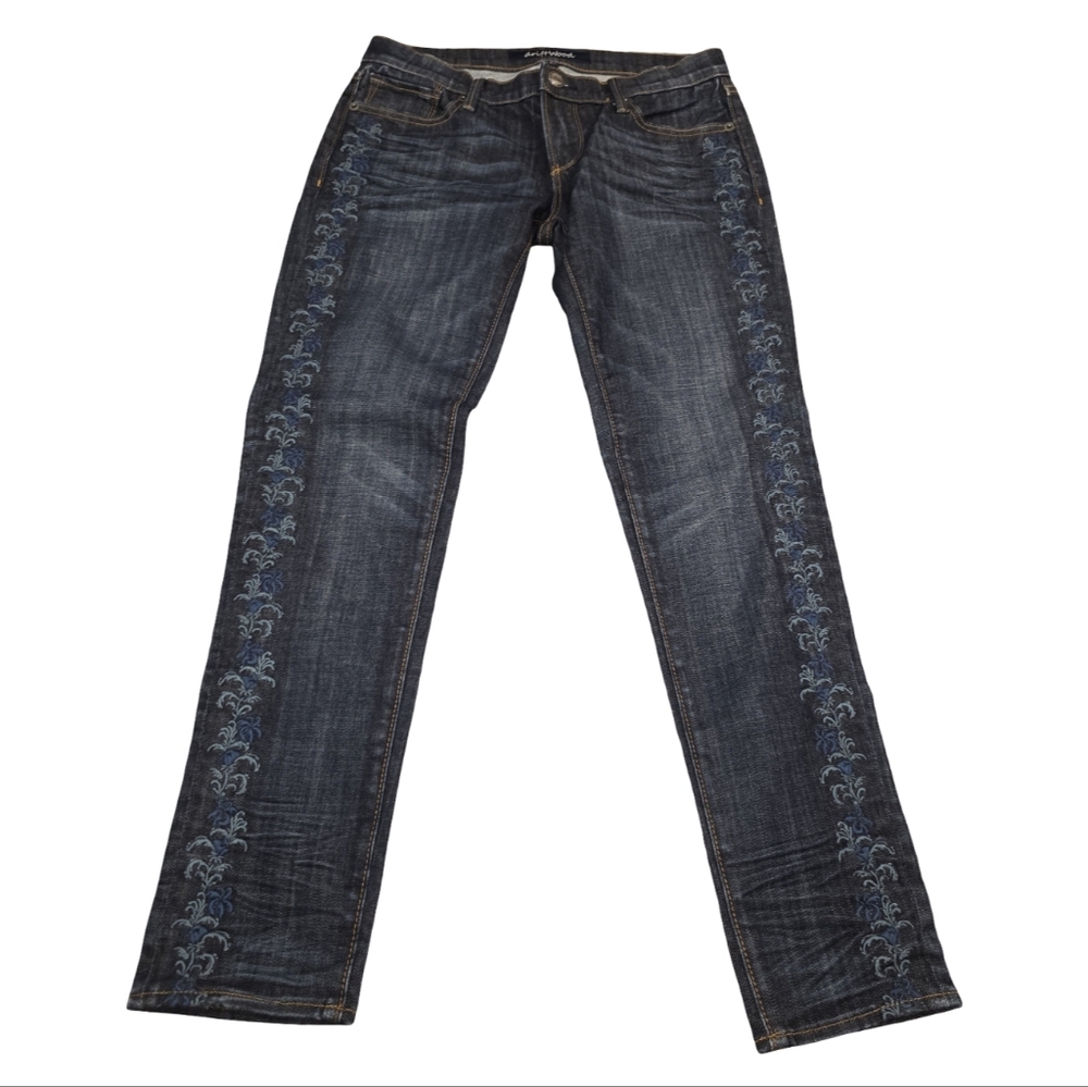 Driftwood Womens 27 Dark Wash Floral Side‎ Embroidered Straight Leg Jeans